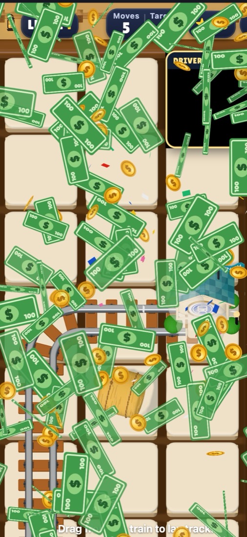 Money and coins raining down after a three-star win